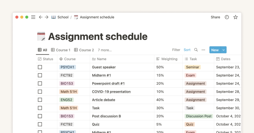 notion assignment template for students