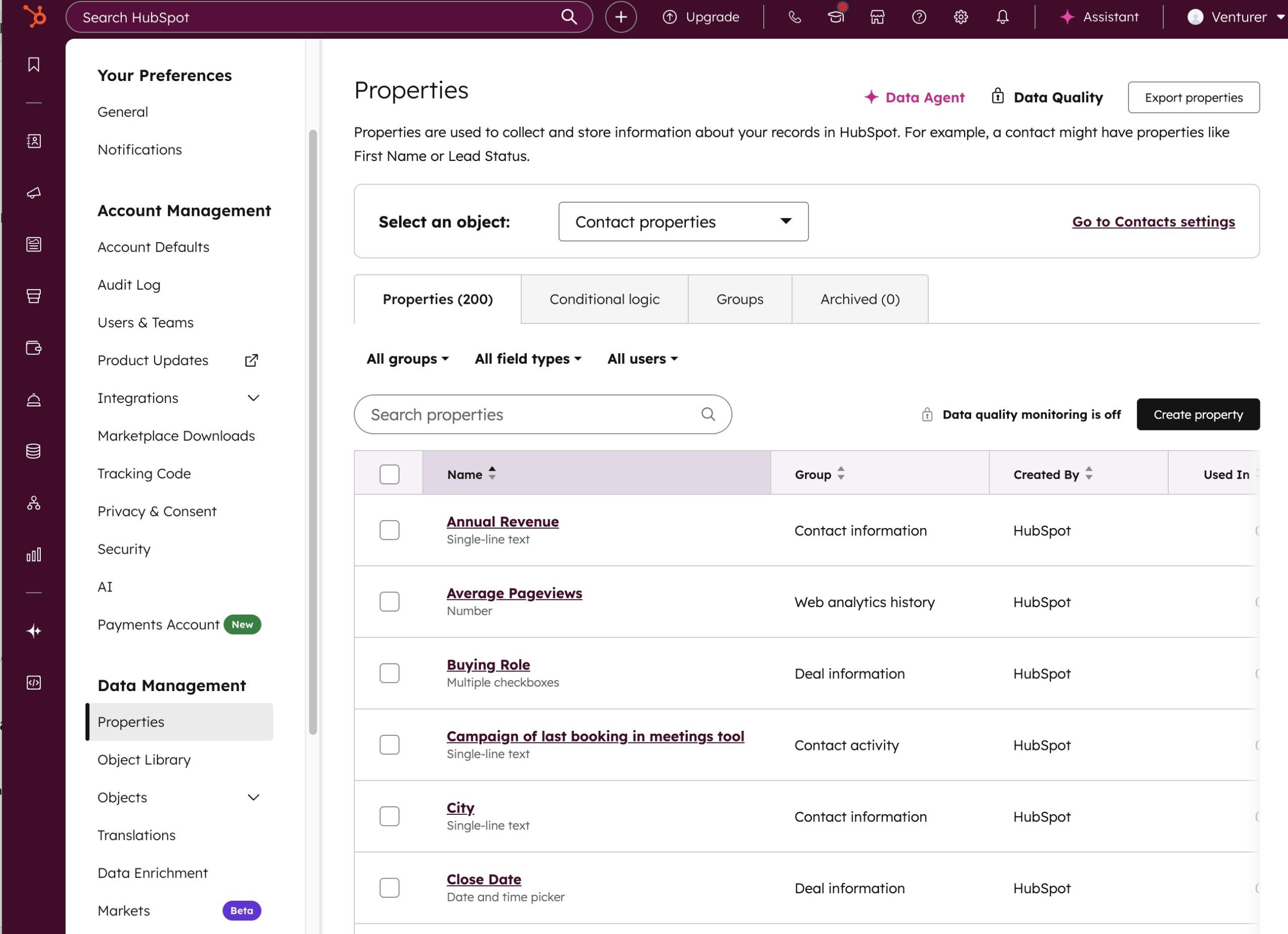 HubSpot CRM property customization settings